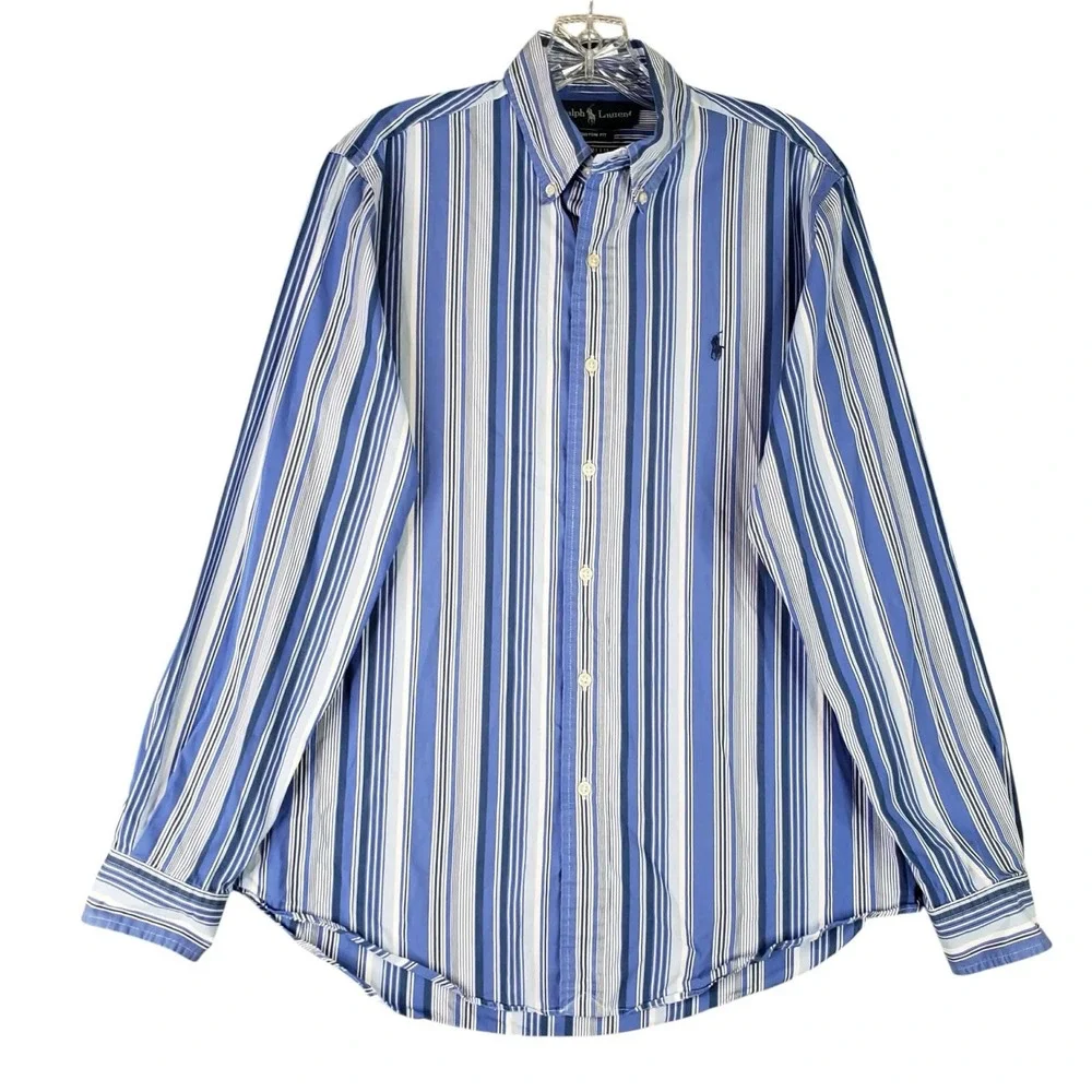 Polo Ralph Lauren Shirt Striped LS Button Down Blue Mens Size Medium M